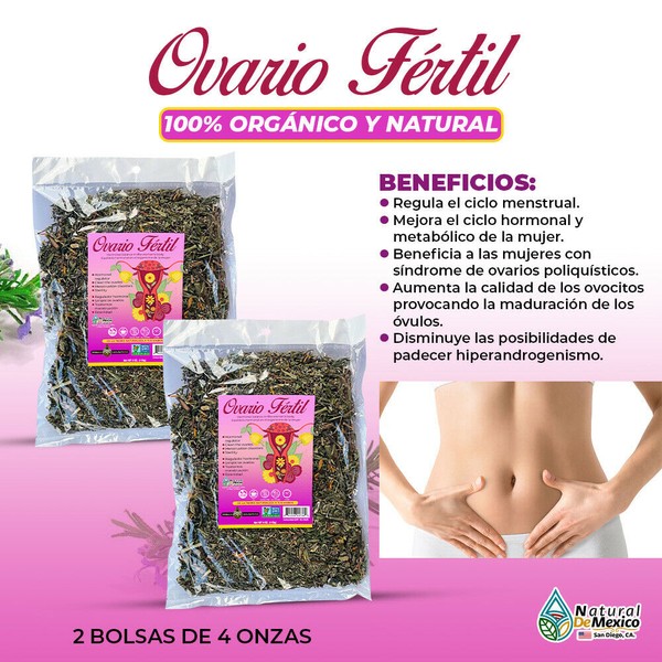 Natural de Mexico USA Ovario Fertil Tea 8 Oz-226gr. (2 de 4oz)Dolor de Cintura, Hemorragia Esterilidad