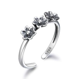 SNORSO Retro 3 Daisy Flowers Blossom Bands Eternity Promise Rings Adjustable Beach Travel Finger Rings for Women