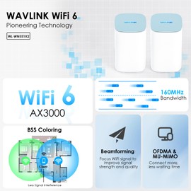 WAVLINK AX3000 WiFi 6 Mesh System 2 Pack - Covers up to 5000 Sq.Ft., Speeds up to 3.0 Gbps, Replaces Wireless Router and WiFi Extender Signal Booster, Easy Setup, Smart App Control