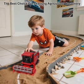 runpeak Combine Harvester Toys - Tractor Pretend Toy with 2 dolls, Farm Toys Moved by Inertia, Realistic Combination Harvester for Kids Toy, Simulating Wheat Cutting Scenes (Red)