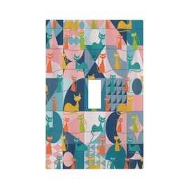 Sghxwp Mid Century Modern Atomic Cute Cats 1 Gang Light Switch Covers Single Toggle Wall Plate Decorative Switchcover Electrical Switchplate for Kidroom Nursery Bedroom Home Decor