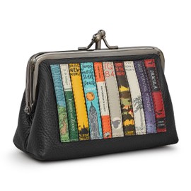 Yoshi Classic Bookworm Black Leather Triple Frame Purse, Purses for Women, Coin Purse, RFID Purses for Women, Ladies Purses, Ladies Wallet, Gifts for Women