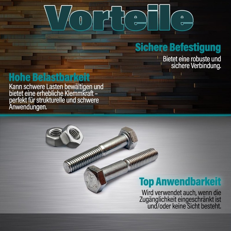 VOOXA DIN 931 Hexagon Screws with Shaft M10 x 100