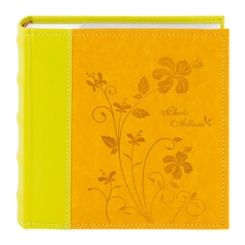 Golden State Art, Photo Album Holds 200 4"x6" Pictures 2 Per Pages Faux Leather Vintage Inspired Cover(Orange & Light Yellow, 1-Pack)