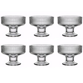 binsakao Glass Ice Cream Bowl Set of 6, Small Clear Mini Footed Dessert Cups for Fruit Pudding Trifle Parfait Sundae Nuts Cocktail Drinks Party (6.3 oz, Ribbed)