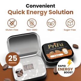 PRIFA Coffee Tablets Box (10 X 25 Tablets)- Pocket Coffee, Sugar Free Coffee Candy- Flavored Real Coffee, Coffee Mints- Natural, Keto, Gluten Free, Vegetarian, Non-GMO Caffeine Candies (Latte)