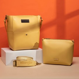 Wrangler Bucket Handbags for Women Crossbody Purse with Guitar Strap and Hobo Bag Organizer Insert Tote Oversized Yellow WG67-918YL