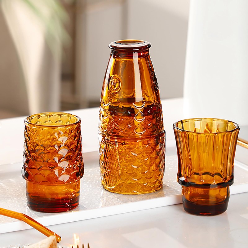 Frcctre Set of 4 Koi Fish Design Drinking Glasses, Stackable