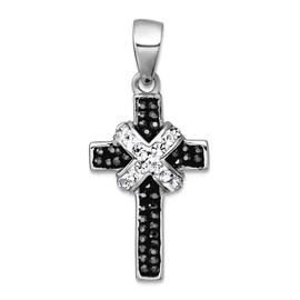 JewelryWeb 14.1mm 925 Sterling Silver Rhodium Plated Black and White Crystal Religious Faith Cross Pendant Necklace-Pendant for Women