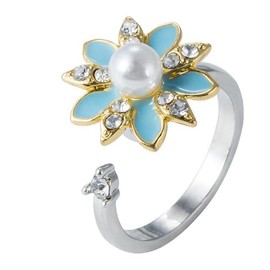 Adjustable Rings for Women, Cute Colorful Sunflower Zircon Bee Open Ring Trendy Funny Rotatable Forefinger Rings for Teen Girls Birthday Christmas Jewelry Gifts (Flower2)