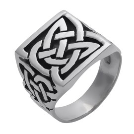 Silverly Men's Women's 925 Sterling Silver Oxidised Large Celtic Knot Square Signet Ring