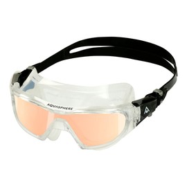 Aquasphere Vista Pro Unisex Adult Swim Goggles - Curved Single Lens Vision Design - Perfect for the Open Water Adventure Swimmer | Mirrored Lens, Transparent/Black Frame