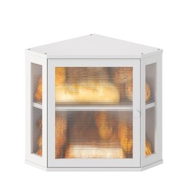 Wieghda Corner Bread box for Kitchen Countertop,Farmhouse Bread Box with Acrylic Wavy Door Panel,Large Bread box for kitchen countertop,Kitchen Countertop Food Storage Container (White, Meduim)