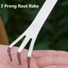 Kodrily 3 Prong Root Rake, Stainless Steel Root Pick Rake, Small Loosen Soil Bonsai Tree Tools with Ergonomic Handle for Gardening Plants Loosen and Aerates Soil, 9.06 x 1.18in