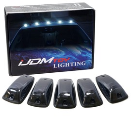 iJDMTOY Smoked Lens White LED Cab Roof Marker Running Lamps Compatible With Truck 4x4 SUV, 5-Piece Aerodynamic Low Profile Roof Running Light Set