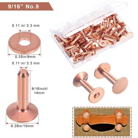 100 Sets Copper Rivets and Burrs Washers Leather Copper Rivet Fastener for Belts Wallets Collars Leather DIY Craft Supplies (9/16 Inch, Size 12)