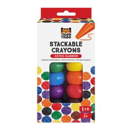 Tiger Tribe Stackable Crayons (Retro Rainbow) - 8 Pack Chunky Crayon Set & Stacking Toy, My First Crayons For Toddlers & Kids, Crafting Activity, Art & Stationery Gifts For Children, Age 2 + Year Old