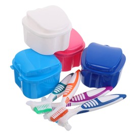 FRCOLOR 8pcs Denture Care Set Soft Brush and Apple Shaped Storage Case for Cleaning and Secure Denture Storage Travel