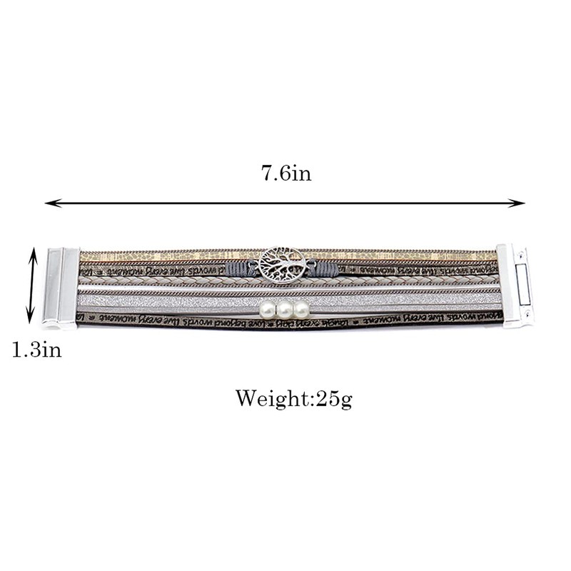 Chamqueen Magnetic Buckle Leather Braided Bracelet Boho Wrap Bangle for
