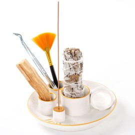 Palo Santo Sticks Holder, 6 in 1 Multi-Purpose Ceramic Incense Burner for Palo Santo Incense Sticks, Sage Holder for Burning, Ash Catcher Tray for Meditation Yoga Room