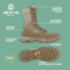 Alpina ARMADA Men Lightweight Military Tactical Desert Boots | Vibram Sole | Made in Europe Size 10 Men | EU 44 UK 9.5 Beige