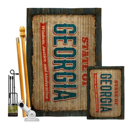 Georgia Vintage Burlap Garden House Flags Kit Americana States USA American Territories Republic Country Particular Area Small Decorative Gift Yard Banner Double-Sided Made In 28 X 40