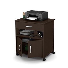 South Shore 2-Door Printer Stand with Storage on Wheels, Chocolate