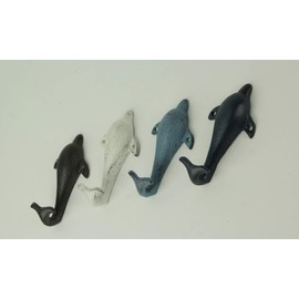 Zeckos Set of 4 Colorful Coastal Cast Iron Dolphin Decorative Wall Hooks 6 inch