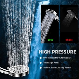 Filtered Shower Head with Handheld, High Pressure 10 Spray Mode Showerhead for Hard Water with 79 Inch Extra Long Stainless Hose, 5 Inch Panel, Bracket, Filters, Anti-clog Nozzles, Water Saving Spray