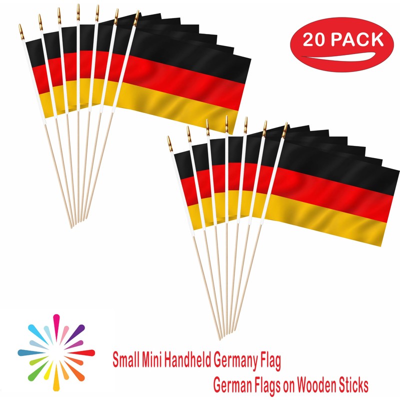 LUSEOAN 20 Pack Small Mini Germany Flag on Wooden Stick