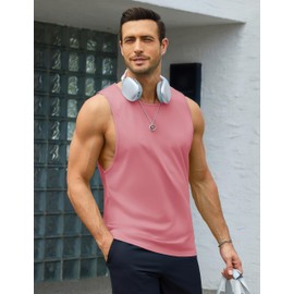 MAGCOMSEN Mens Tank Tops Summer Sleeveless Muscle Shirt Training Cut Off Shirts Casual Breathable Undershirt Beach Grey Pink M