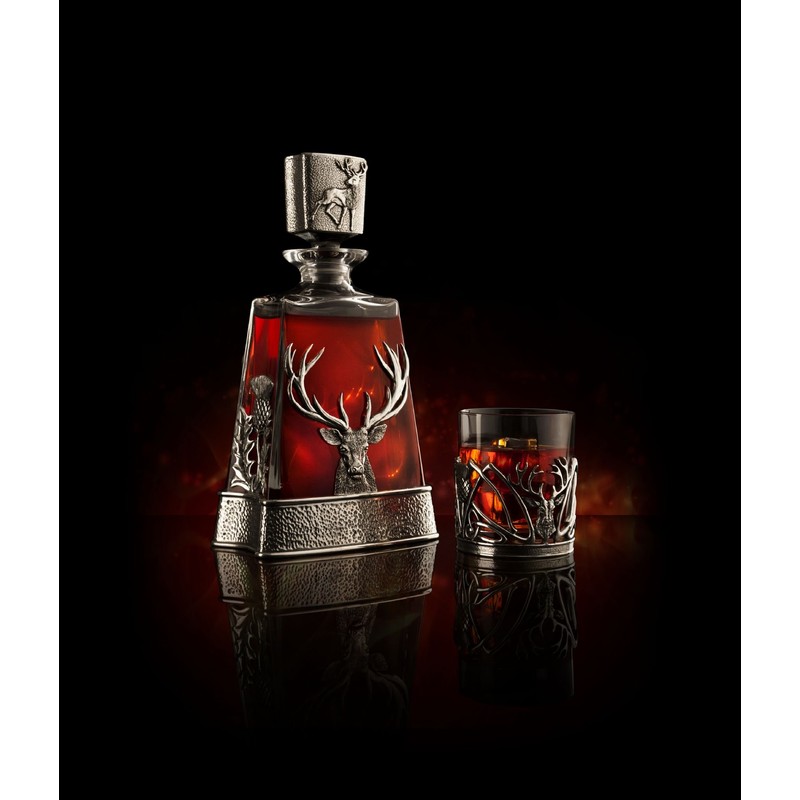 AE Williams Stunning Pewter Stag & Scottish Thistle Whisky Tumbler