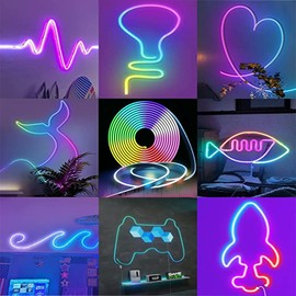 JUNQOKW - Tira de luces LED de neón USB de 9.8 pies, tira de luces LED IC RGB inteligente para recámara, tira de luz de neón LED de sincronización de música, aplicación y control remoto inalámbrico de