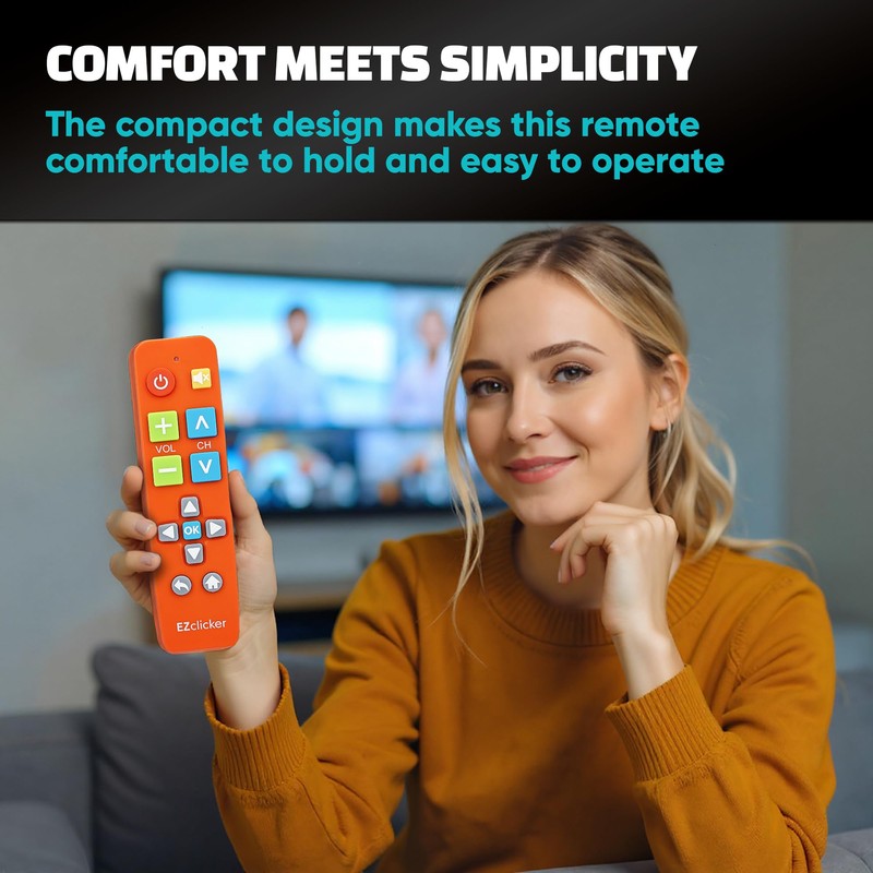 EZclicker Big Button Universal TV Remote (Orange) Simple Easy to