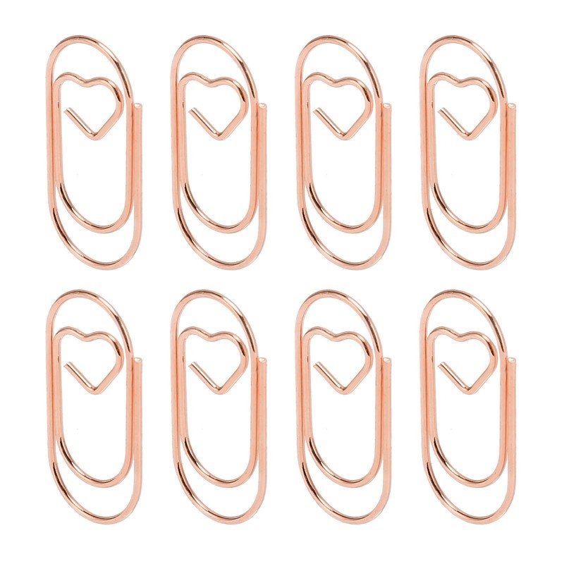 100pcs Paper Clips Portable Heart Shape Rustproof Electroplated Metal Paperclips
