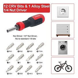 SHARDEN Multi Screwdriver 13-in-1 Screw Driver Adjustable Screwdriver Set Multitool All in One with Torx Security, Flat Head, Phillips, Hex, Square and 1/4 Nut Driver