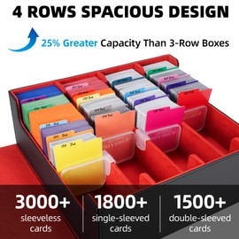 AFIING Storage Box For Trading Cards With 4 Card Supporters,3000+ MTG Deck Box With 48 Colorful Divider,Trading Card Storage Box Fits For Magic Game Cards Black Red