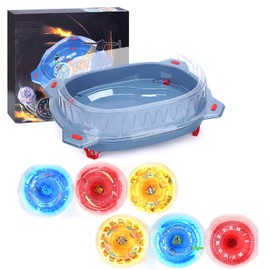 Stadium Set with 6 Light Ignite Spinning Tops and 2 Launchers, Metal Fusion Battling Game, Boys Toy Kids Gift 6+ (Grey)