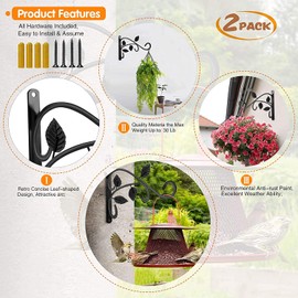 BNGGOGO Hanging Plant Bracket, 12 Inches Wall Mount Hanging Plant Hook, Rust-Resistant Decorative Metal Plant Hanger for Hanging Plant Flower Lantern Bird Feeder Wind Chimes (2 Pcs)