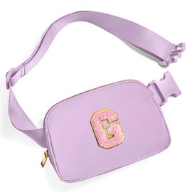 Gitus Belt Bag Fanny Pack Crossbody Bags with Initial Letter Patch Cute Stuff Birthday Gifts for Teenager Girls Trendy Preppy Stuff for Teen Girls Cool Stuff for Teens, Lavender, 7.8 * 2.4* 5 inches,