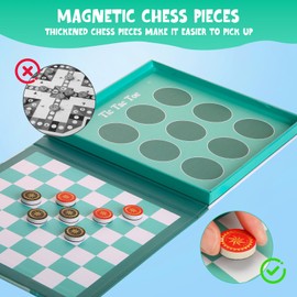 2-in-1 Magnetic Checkers & Tic-Tac-Toe Board Game | Travel Activities for Kids | Foldable Plane and Car Games | Family Fun Travel Essentials for Boy and Girl Over 3 Years