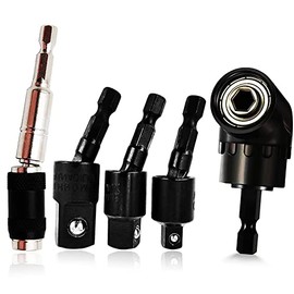 Drill Bit Extension Set 5PCS for Tight Space, Right Angle Drill Attachment 105°+ Magnetic Pivot Bit Holder Quick Change Drill Bit Extender+ Swivel Socket Adapter 3PCS 1/2” 3/8” 1/4” Rotatable Hex Bit