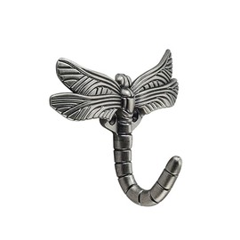 khtumeware 4 Pack Dragonfly Wall Mounted Antique Silver Hooks, Animal Heavy Duty Vintage Decorative Indoor Outdoor Universal for Coat Towel Robe Clothes Hats Bags Keys