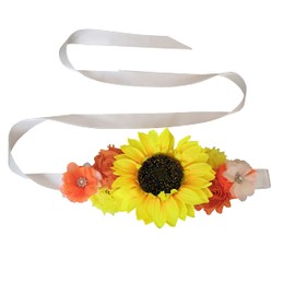 Oyabridal Sunflower Women's Floral Sash Belt,Bridal/Bridesmaid Wedding Dress Sunflower Satin Ribbon Sashes (Orange)