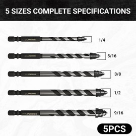 CSOOM Upgraded Serrated Masonry Drill Bit Set, 5Pcs Serrated Concrete Drill Bits with a Dust Cover for Concrete, Tile, Glass, Brick, Ceramic and Wood