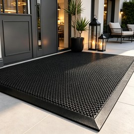 LVETOLS 3'x 5' Elestic Dirt Trapper Doormat with Rubber Backing(Jet Black)
