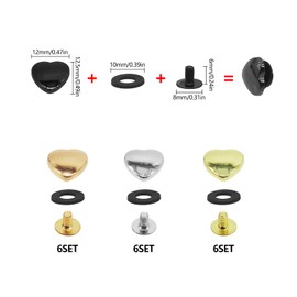 JJWNMLL 24 Pcs Heart Rivets,Rivets for Leather,Metal Heart Shape Decoration Stud Rivets,4 Colors 12mm Heart Rivet for Belt Clothes Handbag DIY Handmade Accessories(Gold Silver Bright Black Rose Gold)