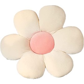 Zinsale Cute Flower Floor Pillow Cushion Throw Pillow Indie Room Decor Pillow for Teens Tweens Girls Plush Stuffed Toy for Kids Reading Nook Watching TV Bedroom (Beige Petal+ Pink Core, 40cm)