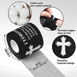 MiniInflat 2 Pcs Cross Tape Christian Athletic Tape Sports Wrap 2in x 23ft Jesus Cotton Wrist Wrap for Soccer Football Baseball Gymnastics Boxing Christian Church Gifts(Black,2 Timothy1:7)