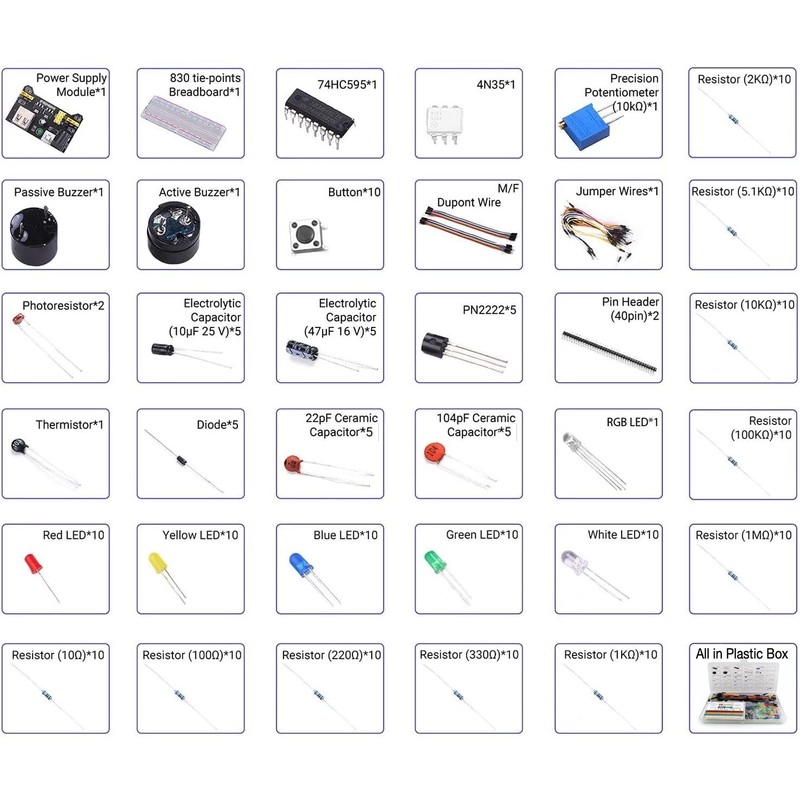 Basic Electronic Starter Kit for Arduino Breadboard Power Jumper Wires
